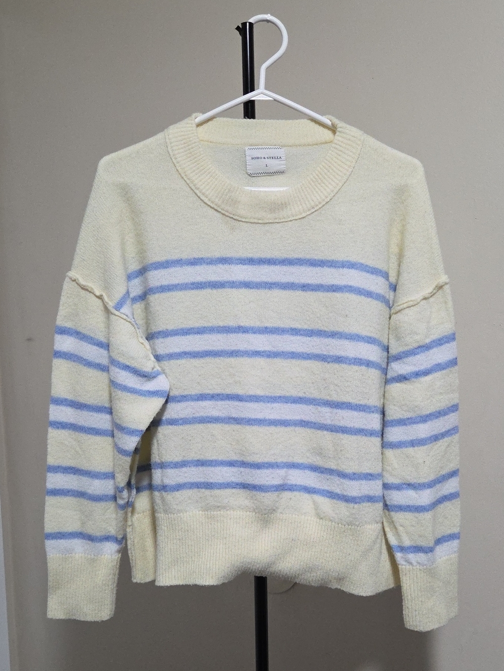 Soho & Stella Cream & Light Blue Striped Crewneck Sweater